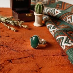 Broken Arrow Variscite Turquoise Stamped Sterling Silver Band